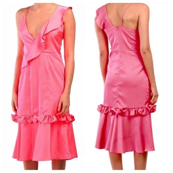 NWT Anthropologie Vone ruffle pink Yuli midi Dress, L - Picture 4 of 15